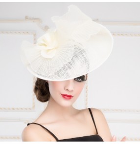 Elegant Wide Birm Bucket Kentucky Derby Dress Wedding Women's Summer Sunhat Sinamay Hat White Black ivory pillbox hat